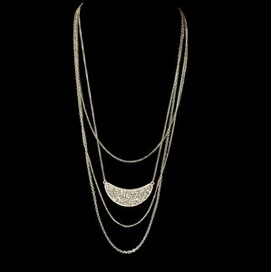 Bronze-gold based layered chain necklace with sparkly crystal pendant